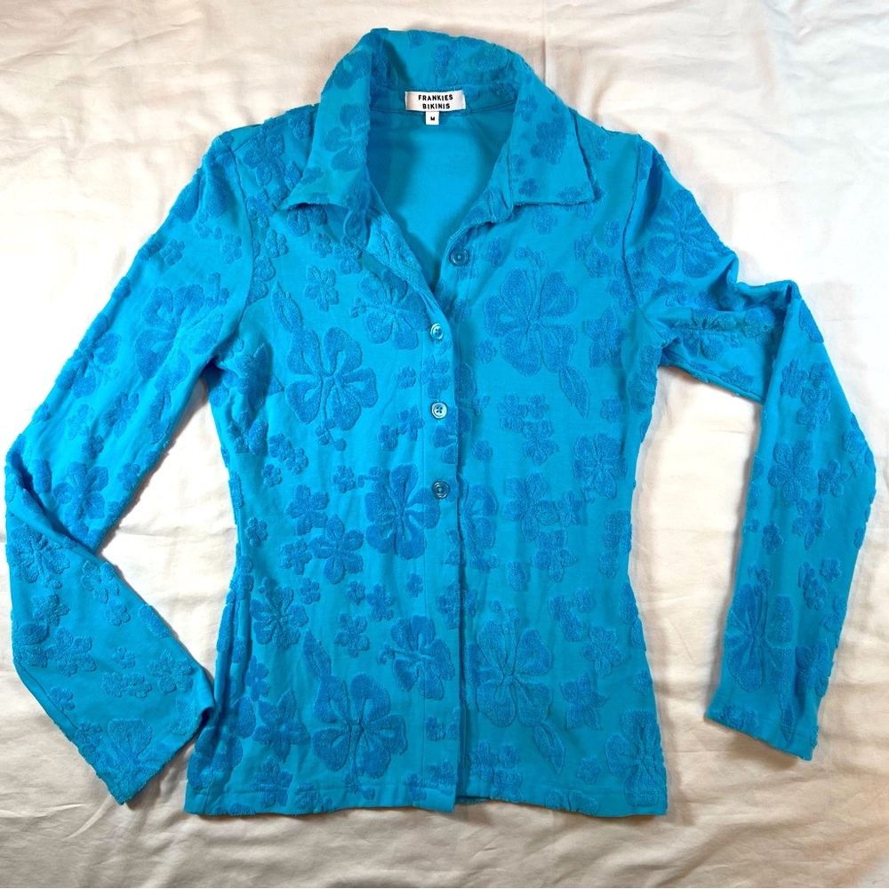 Frankie’s Bikinis Button Down Long Sleeve Top Cover‎ up Size Medium